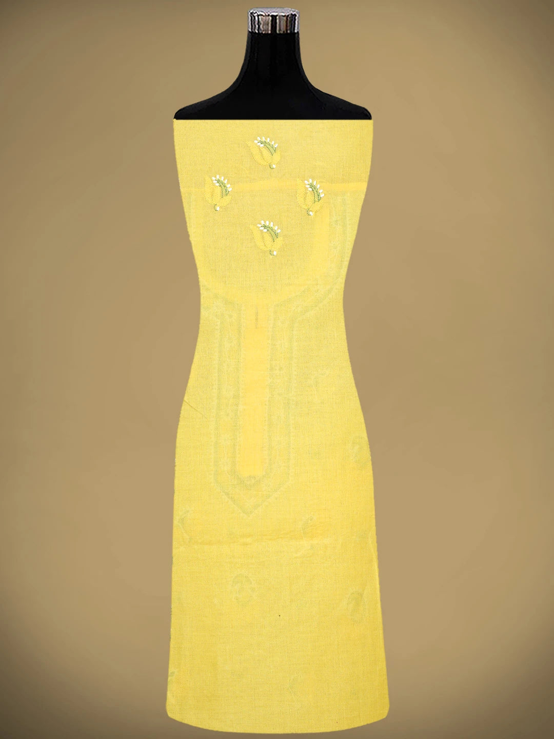 Ada Hand Embroidered Yellow Cotton Lucknowi Chikankari Unstitched Suit Piece 01A879666