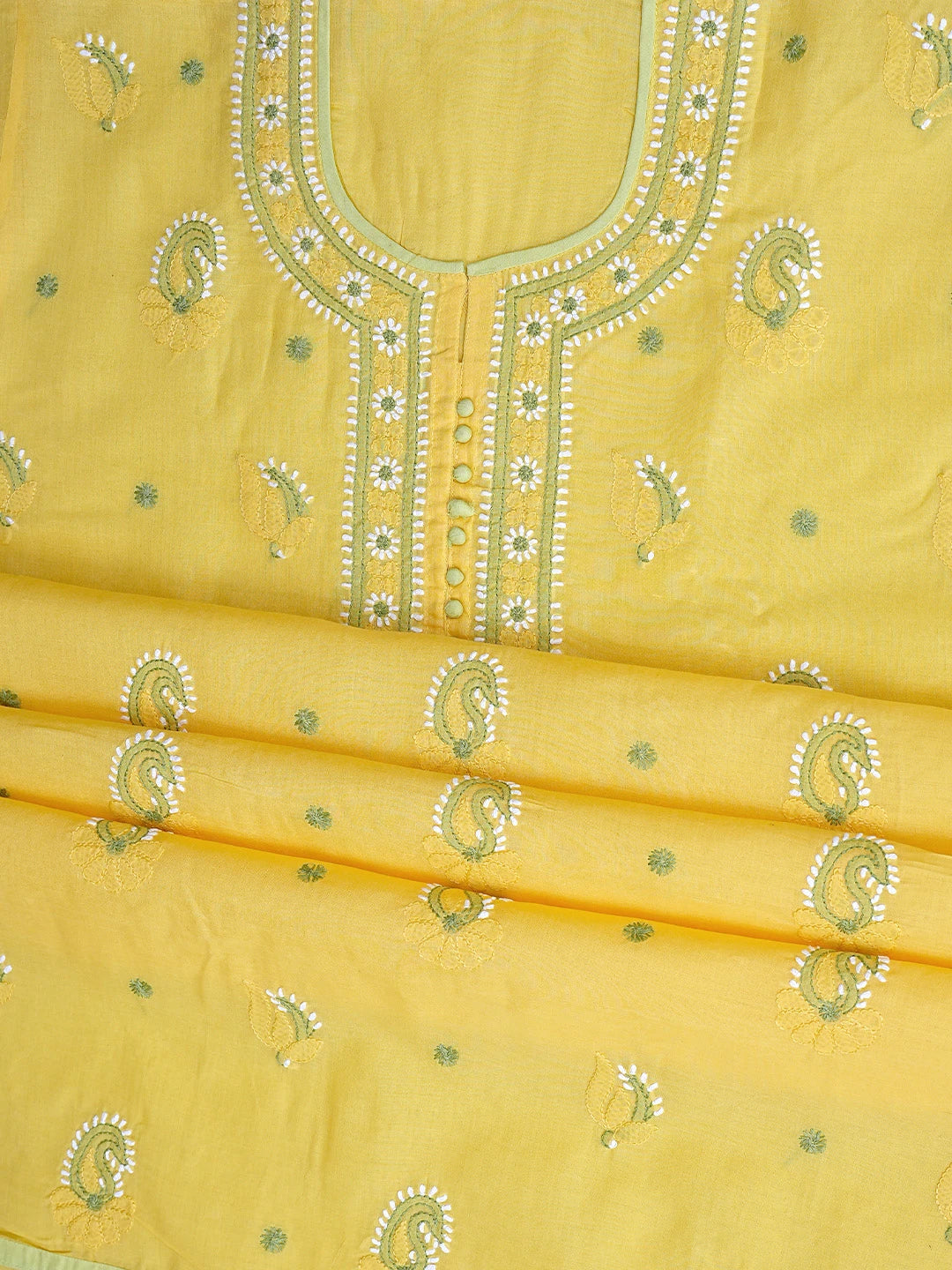 Ada Hand Embroidered Yellow Cotton Lucknowi Chikankari Unstitched Suit Piece 01A879666