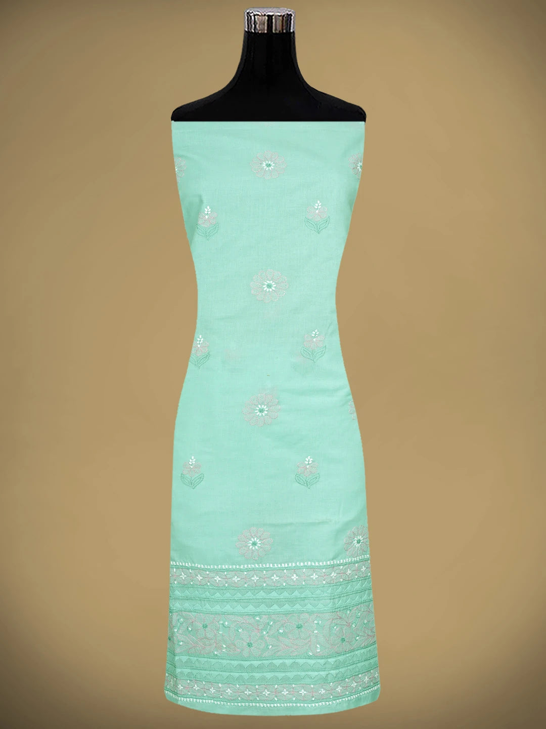Ada Hand Embroidered Sea Green Cotton Lucknowi Chikankari Unstitched Suit Piece 01A879653