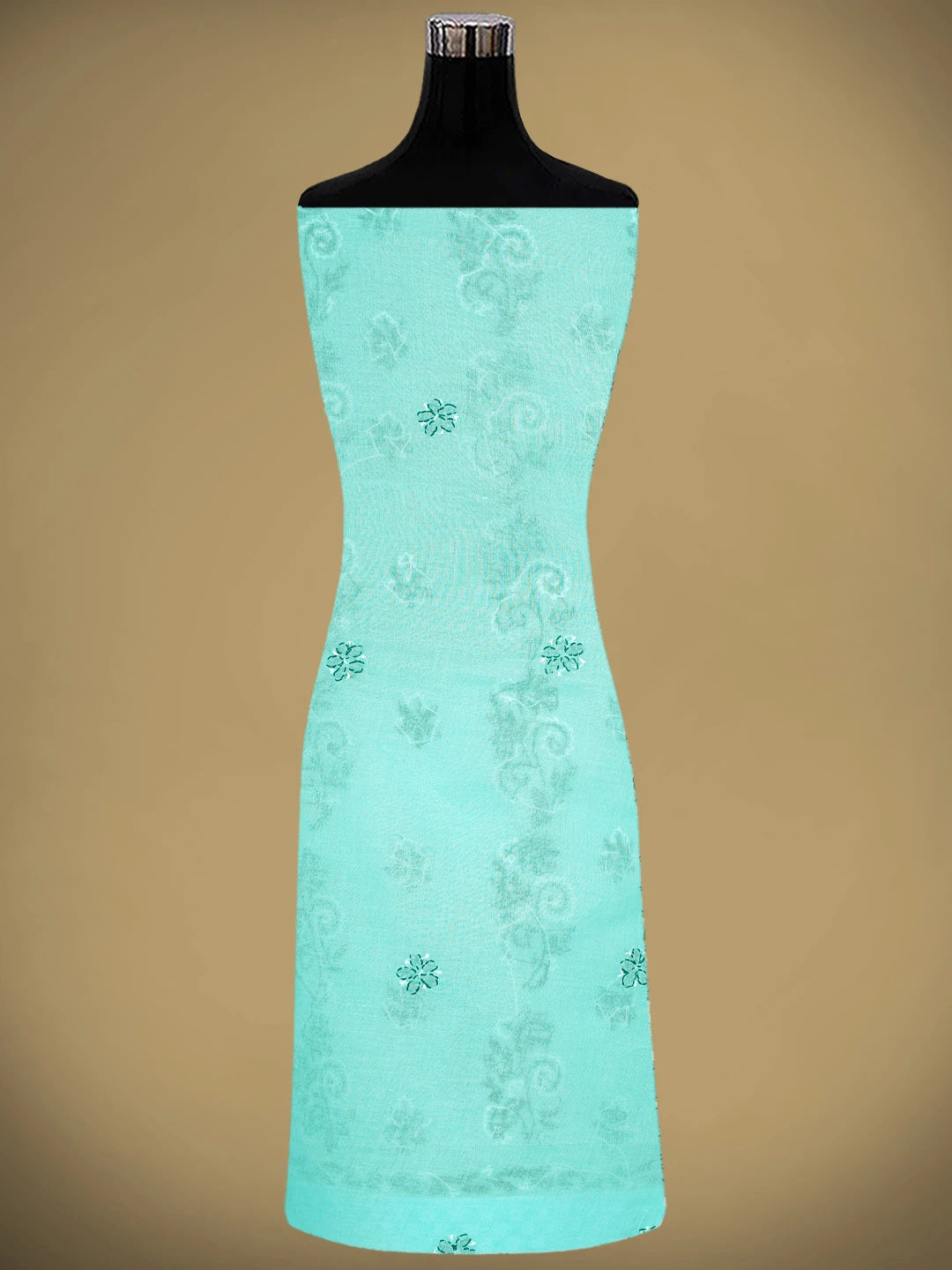 Ada Hand Embroidered Sea Green Cotton Lucknowi Chikankari Unstitched Suit Piece with Chiffon Dupatta 01A882756