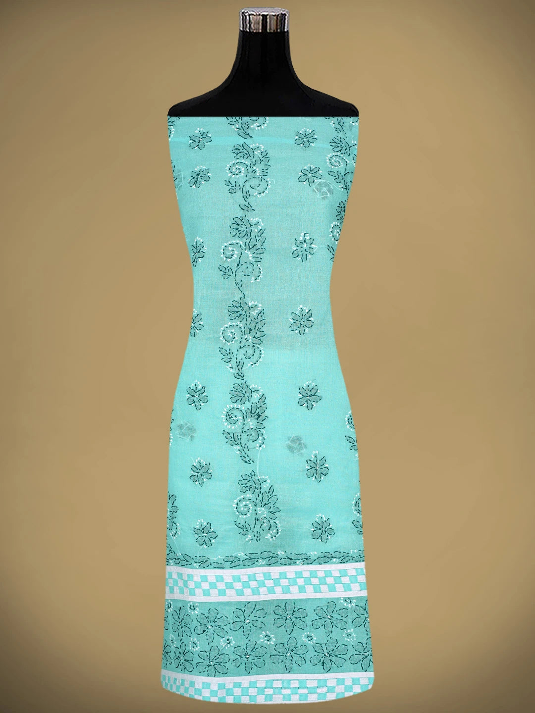 Ada Hand Embroidered Sea Green Cotton Lucknowi Chikankari Unstitched Suit Piece with Chiffon Dupatta 01A882756