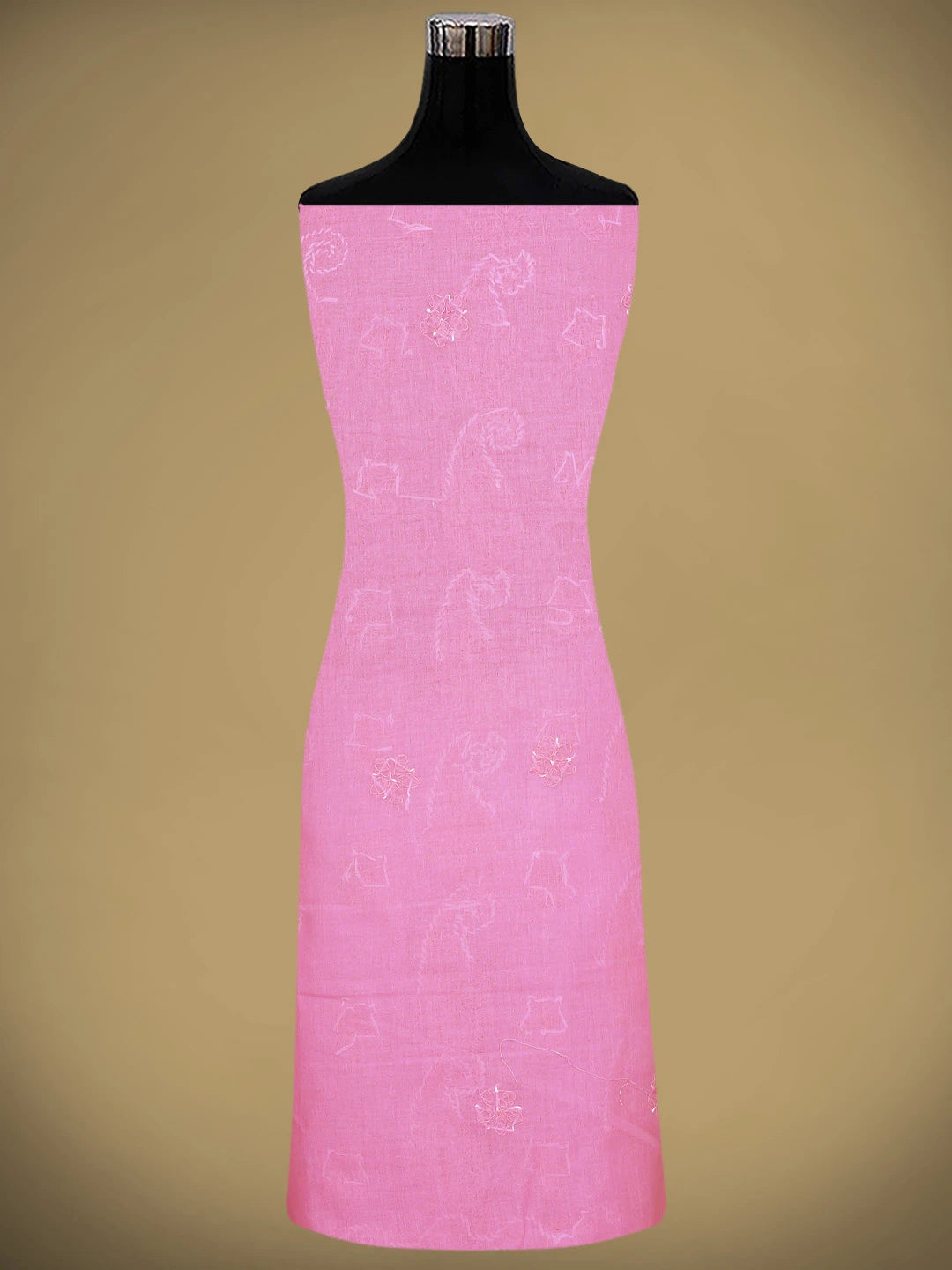Ada Hand Embroidered Pink Cotton Lucknowi Chikankari Unstitched Suit Piece with Chiffon Dupatta 01A878298
