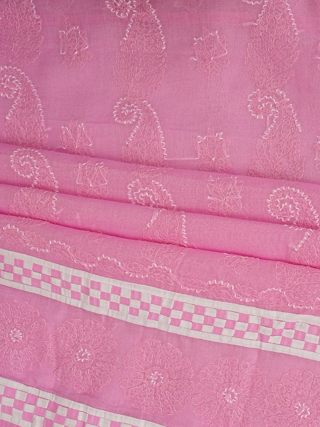 Ada Hand Embroidered Pink Cotton Lucknowi Chikankari Unstitched Suit Piece with Chiffon Dupatta 01A878298