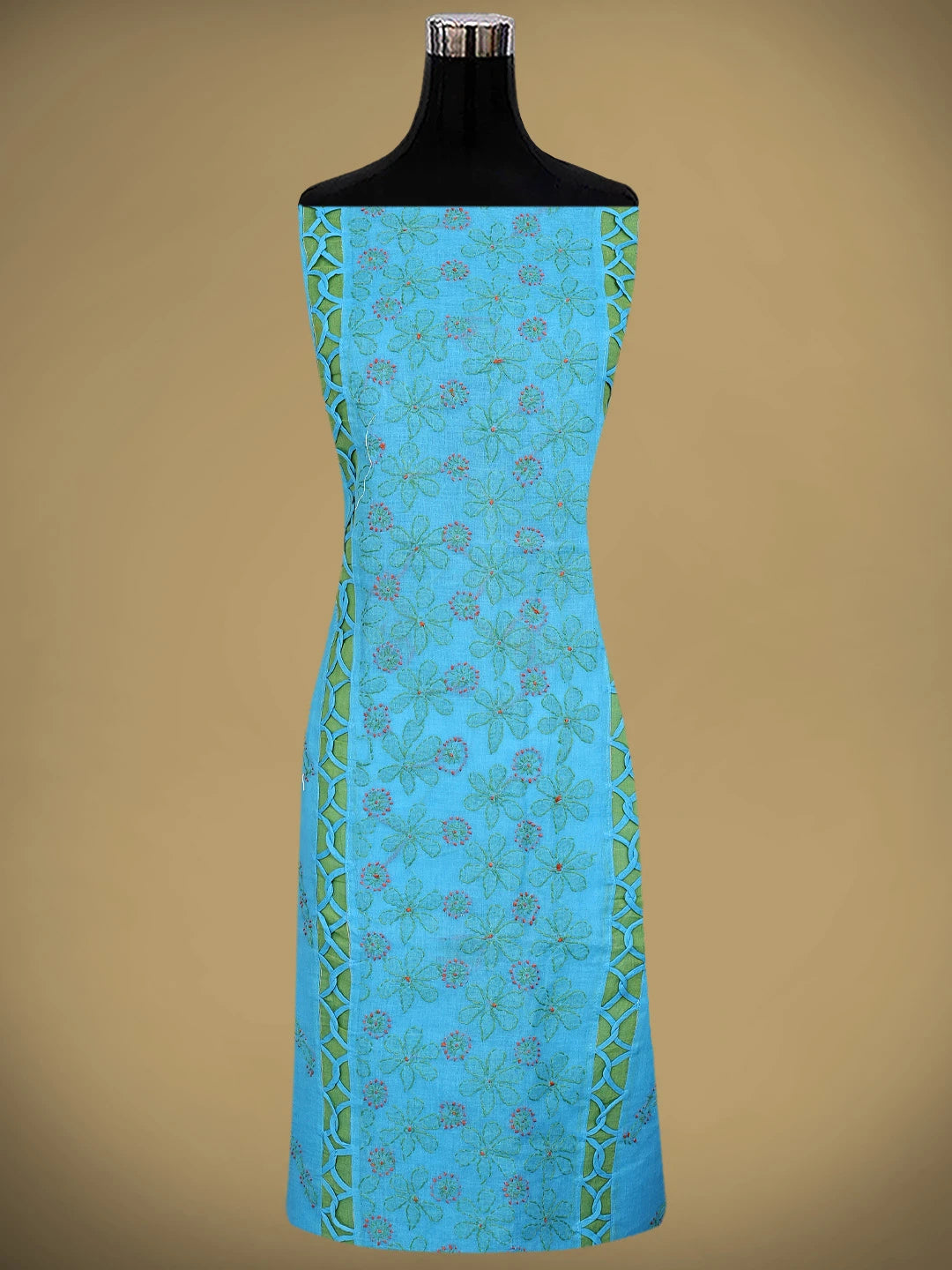 Ada Hand Embroidered Blue Cotton Lucknowi Chikankari Unstitched Suit Piece with Chiffon Dupatta 01A878310