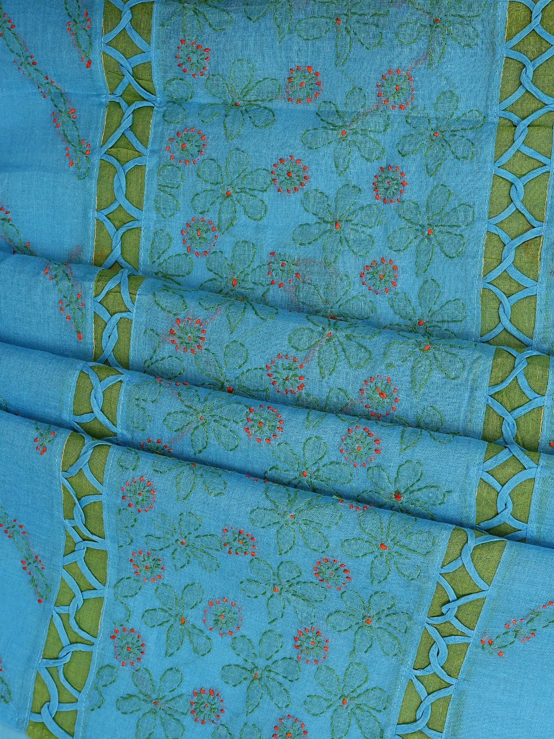 Ada Hand Embroidered Blue Cotton Lucknowi Chikankari Unstitched Suit Piece with Chiffon Dupatta 01A878310