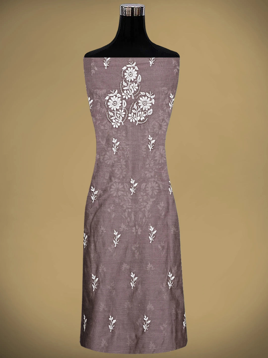 Ada Hand Embroidered Brown Chanderi Lucknowi Chikankari Unstitched Kurta Dupatta Set 01A879579