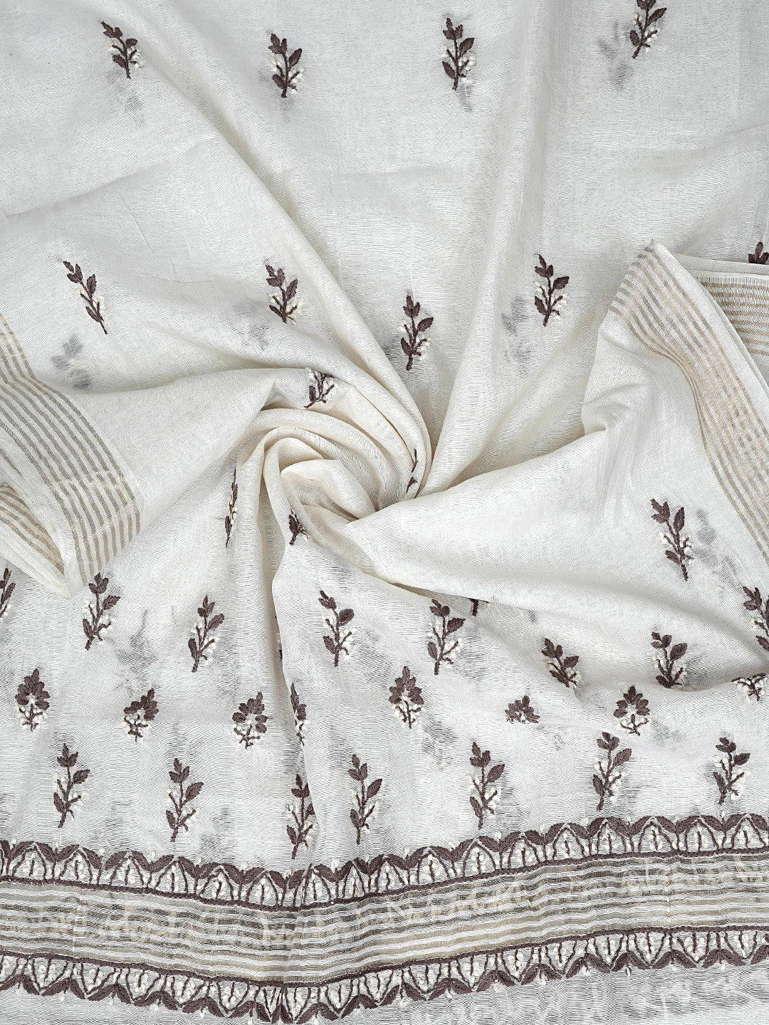 Ada Hand Embroidered Brown Chanderi Lucknowi Chikankari Unstitched Kurta Dupatta Set 01A879579