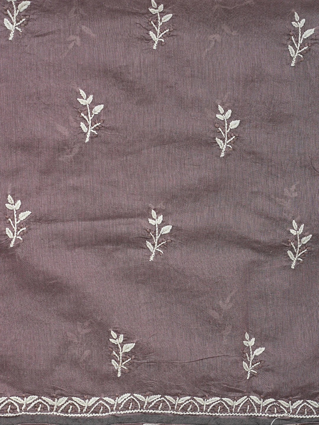 Ada Hand Embroidered Brown Chanderi Lucknowi Chikankari Unstitched Kurta Dupatta Set 01A879579
