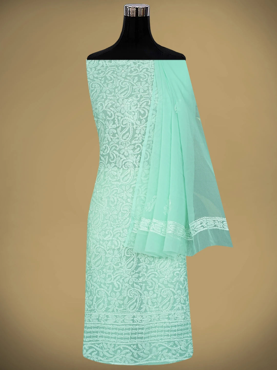 Ada Hand Embroidered Sea Green Georgette Lucknowi Chikankari Unstitched Suit Piece 01A878914