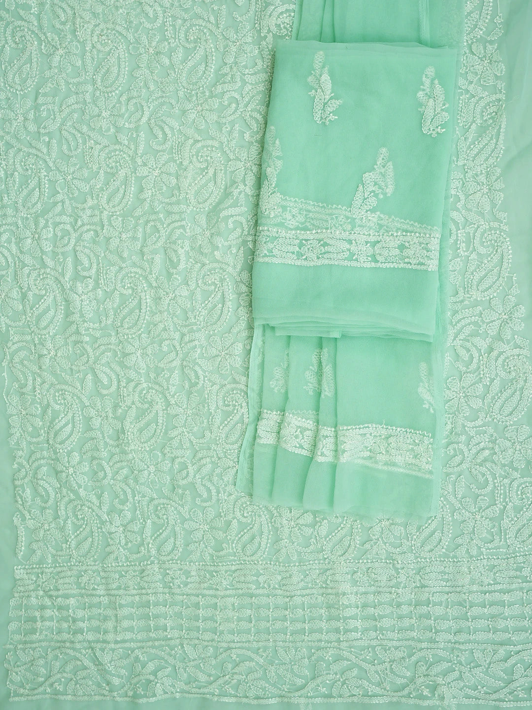 Ada Hand Embroidered Sea Green Georgette Lucknowi Chikankari Unstitched Suit Piece 01A878914
