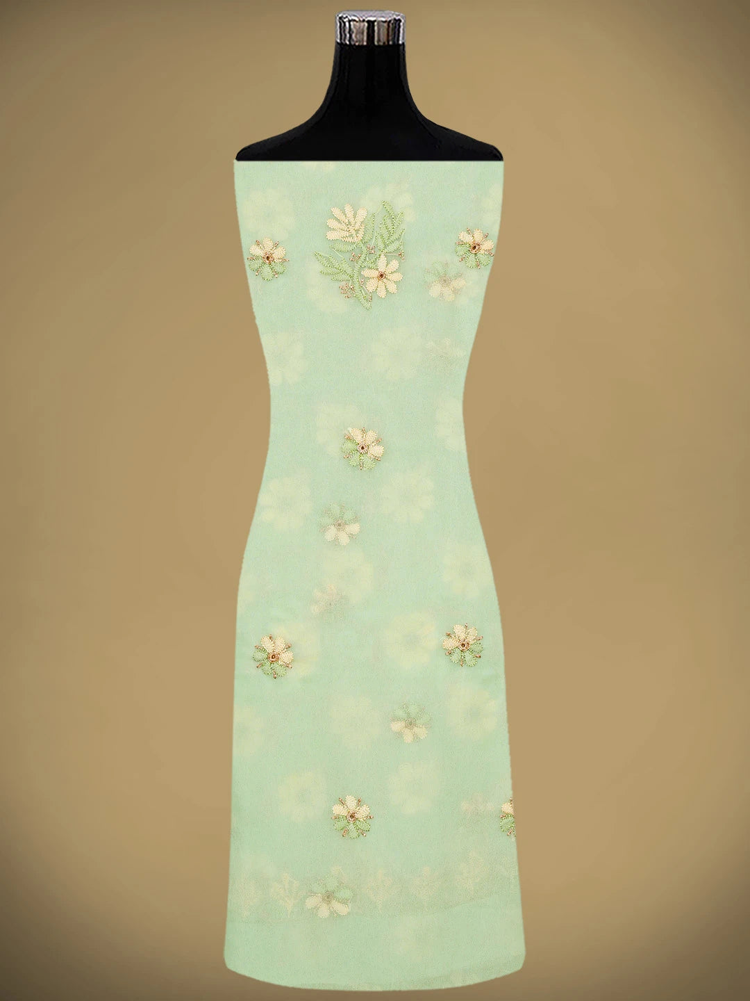 Ada Hand Embroidered Pista Green Georgette Lucknowi Chikankari Unstitched Suit Piece 01A896014