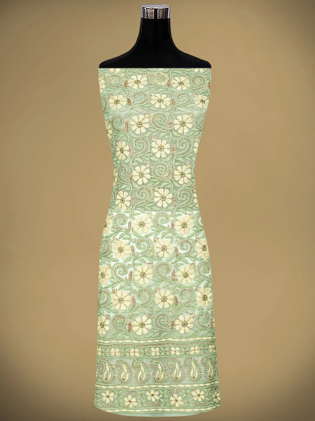 Ada Hand Embroidered Pista Green Georgette Lucknowi Chikankari Unstitched Suit Piece 01A896014