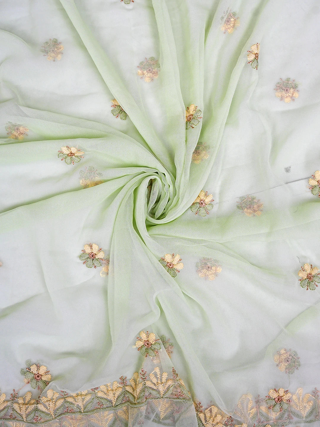 Ada Hand Embroidered Pista Green Georgette Lucknowi Chikankari Unstitched Suit Piece 01A896014