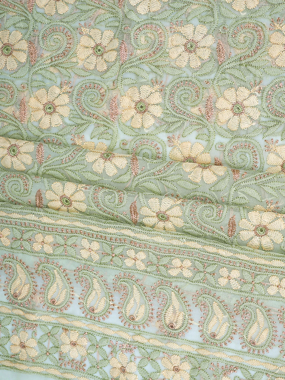Ada Hand Embroidered Pista Green Georgette Lucknowi Chikankari Unstitched Suit Piece 01A896014