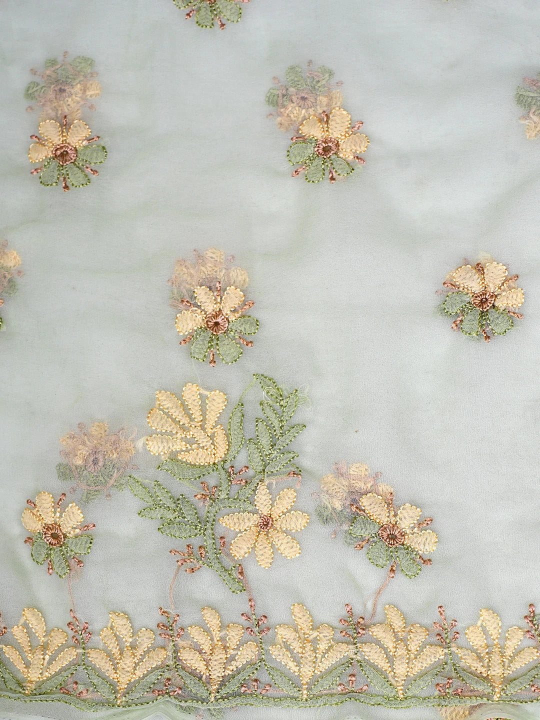 Ada Hand Embroidered Pista Green Georgette Lucknowi Chikankari Unstitched Suit Piece 01A896014