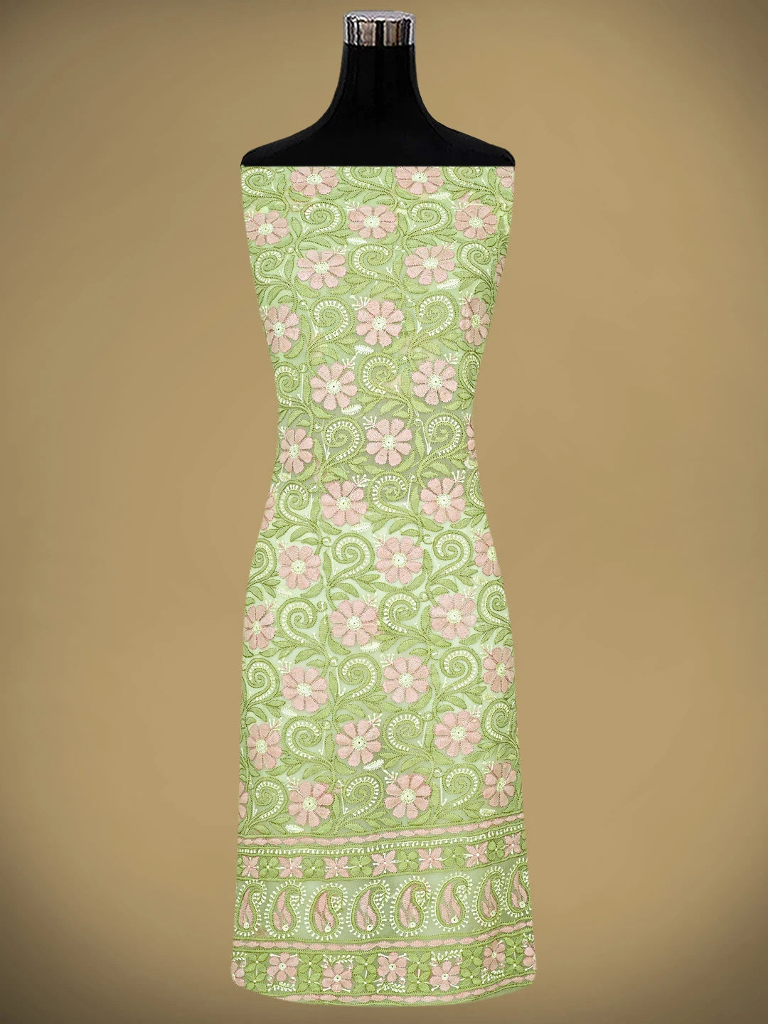 Ada Hand Embroidered Green Georgette Lucknowi Chikankari Unstitched Suit Piece 01A896009