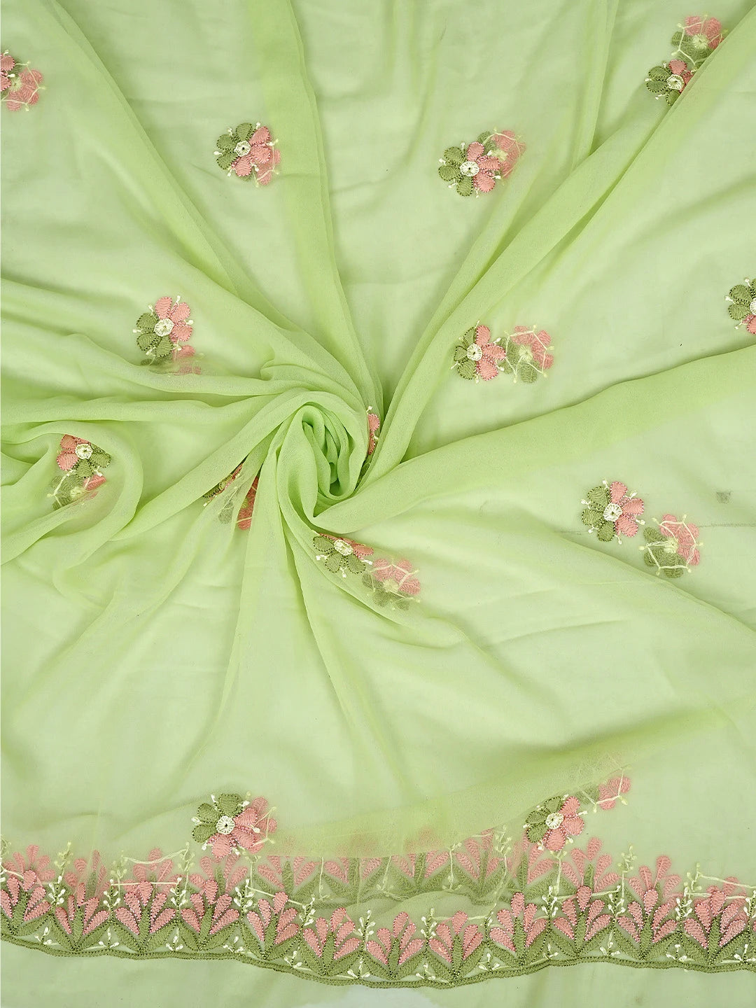 Ada Hand Embroidered Green Georgette Lucknowi Chikankari Unstitched Suit Piece 01A896009