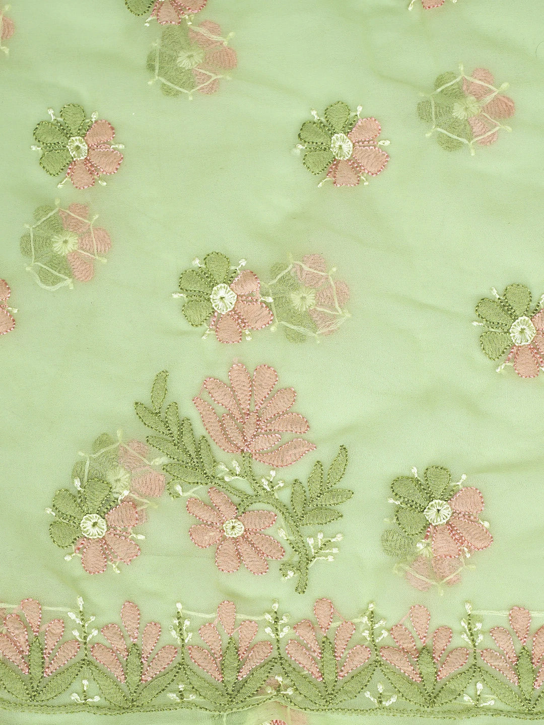 Ada Hand Embroidered Green Georgette Lucknowi Chikankari Unstitched Suit Piece 01A896009