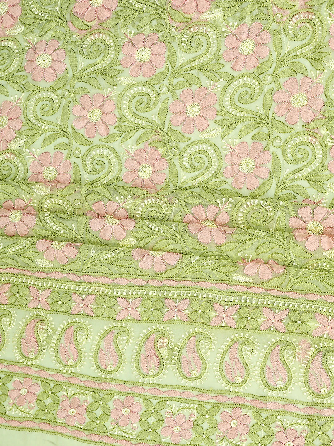 Ada Hand Embroidered Green Georgette Lucknowi Chikankari Unstitched Suit Piece 01A896009
