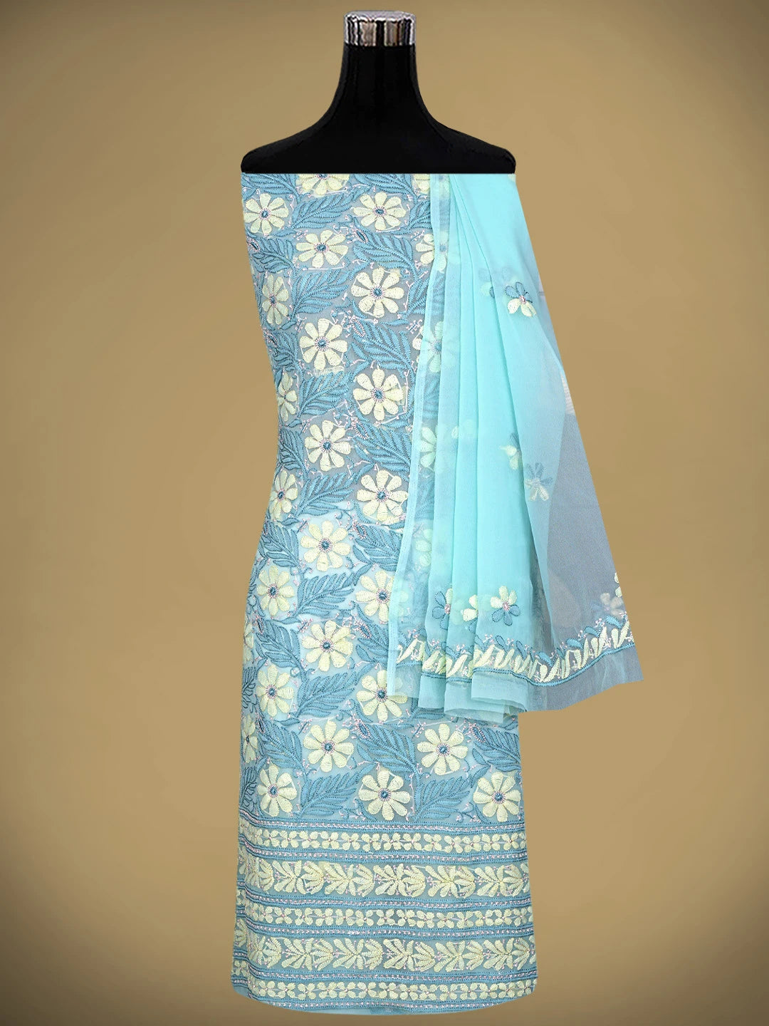 Ada Hand Embroidered Sea Green Georgette Lucknowi Chikankari Unstitched Suit Piece 01A896012