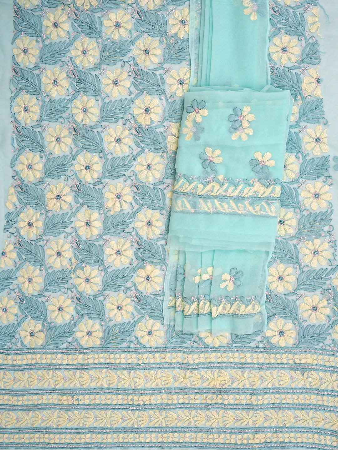 Ada Hand Embroidered Sea Green Georgette Lucknowi Chikankari Unstitched Suit Piece 01A896012