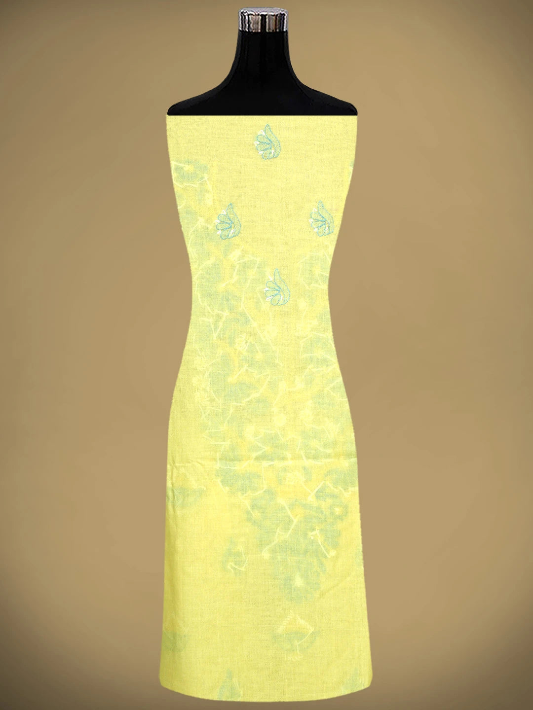 Ada Hand Embroidered Yellow Cotton Lucknowi Chikankari Unstitched Suit Piece with Chiffon Dupatta 01A879374