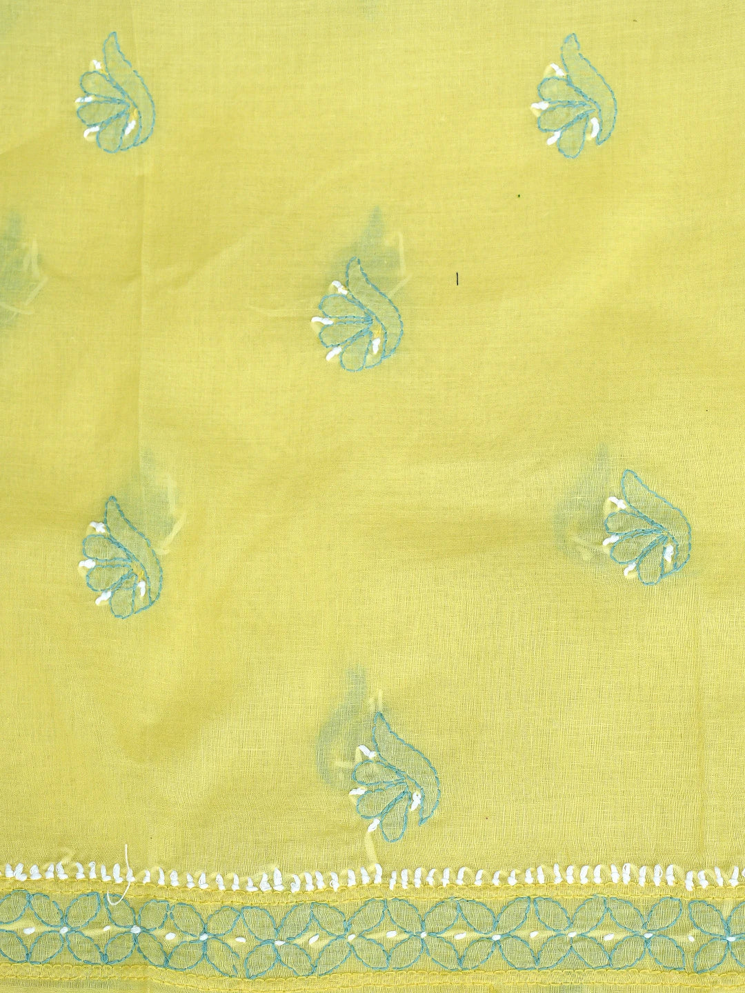 Ada Hand Embroidered Yellow Cotton Lucknowi Chikankari Unstitched Suit Piece with Chiffon Dupatta 01A879374