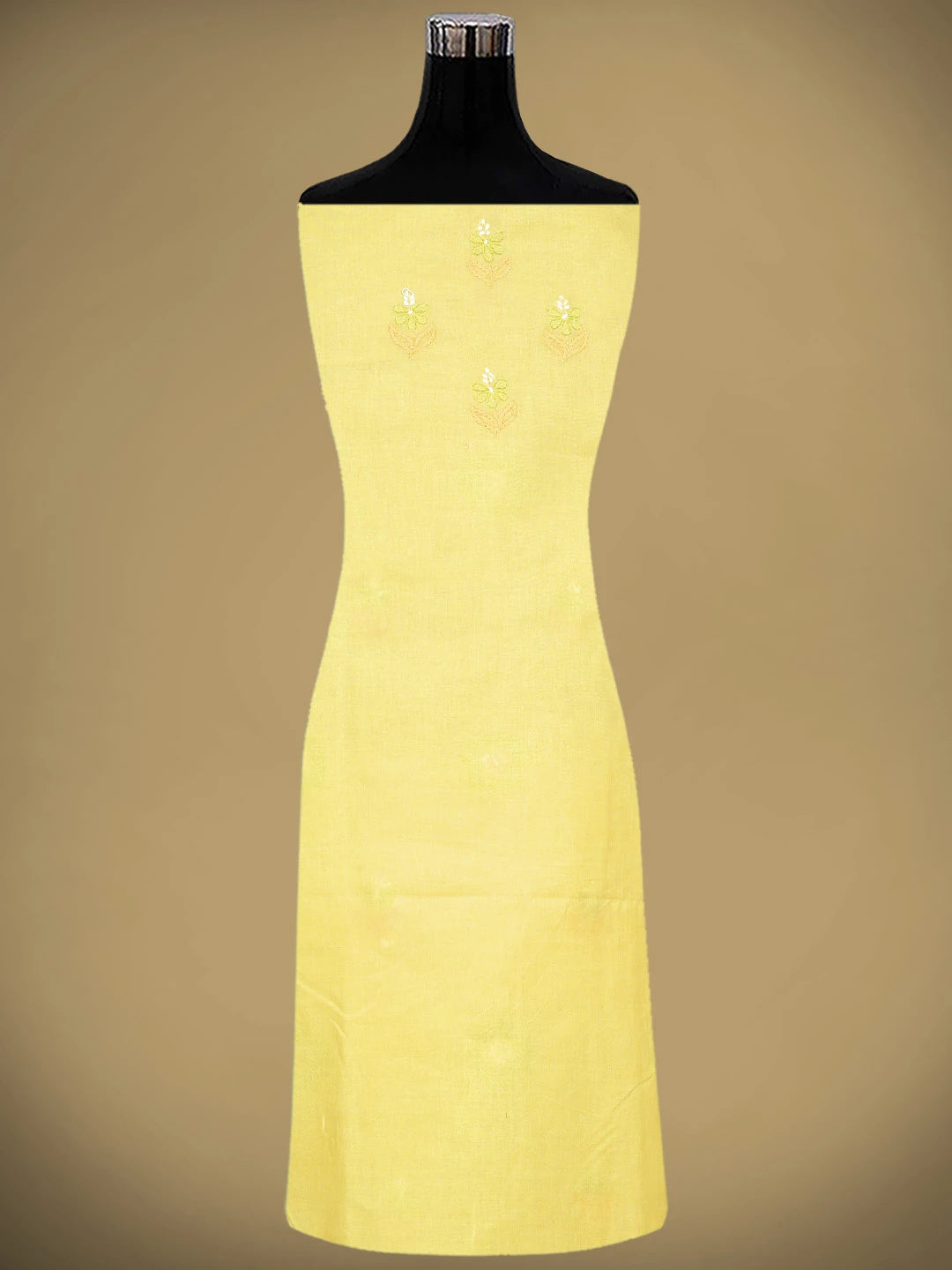 Ada Hand Embroidered Yellow Cotton Lucknowi Chikankari Unstitched Suit Piece with Chiffon Dupatta 01A879655