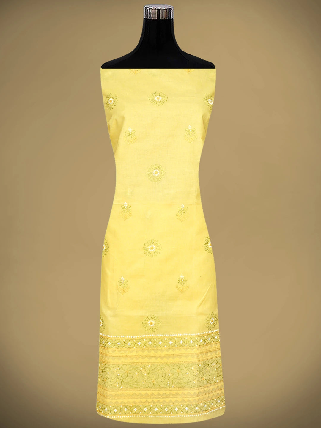 Ada Hand Embroidered Yellow Cotton Lucknowi Chikankari Unstitched Suit Piece with Chiffon Dupatta 01A879655