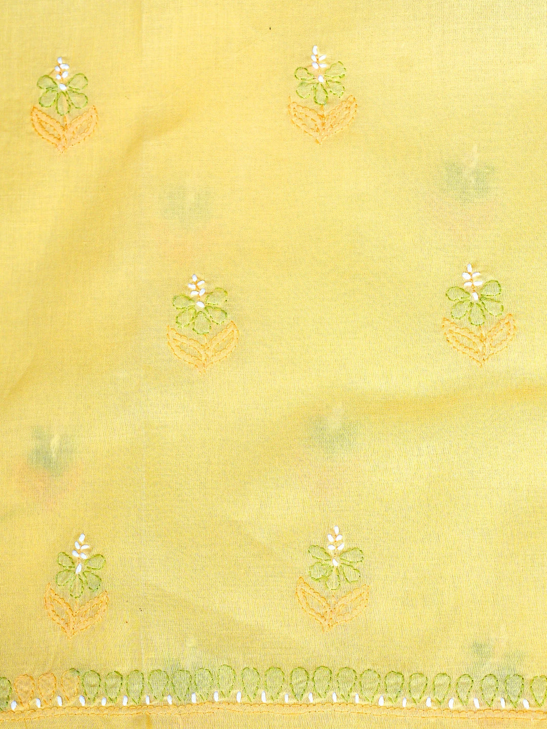 Ada Hand Embroidered Yellow Cotton Lucknowi Chikankari Unstitched Suit Piece with Chiffon Dupatta 01A879655