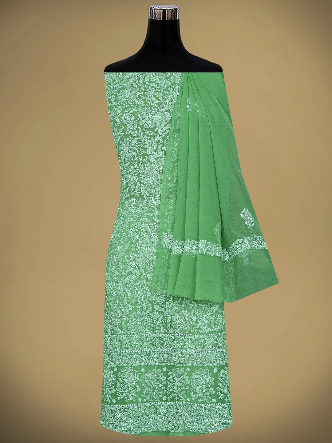 Ada Hand Embroidered Lime Green Georgette Lucknowi Chikankari Unstitched Suit Piece 01A878896