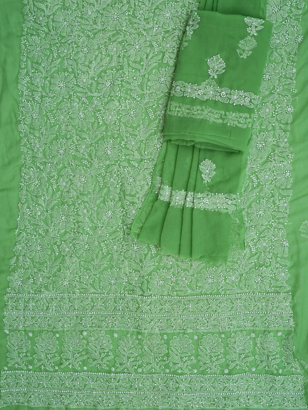 Ada Hand Embroidered Lime Green Georgette Lucknowi Chikankari Unstitched Suit Piece 01A878896