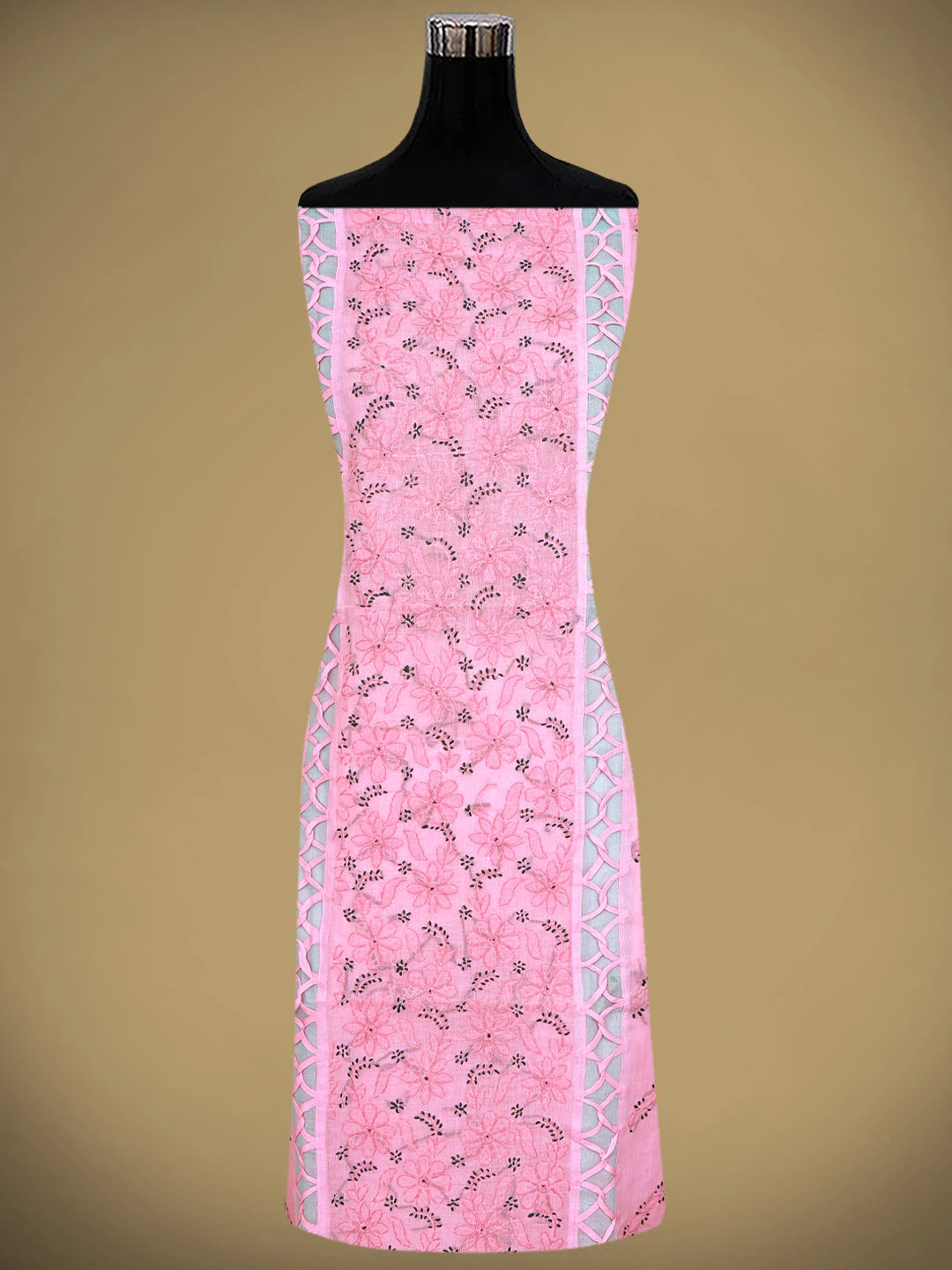 Ada Hand Embroidered Pink Cotton Lucknowi Chikankari Unstitched Suit Piece with Chiffon Dupatta 01A878309