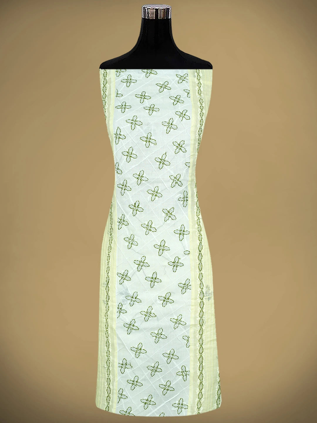 Ada Hand Embroidered Lemon Cotton Lucknowi Chikankari Unstitched Suit Piece with Chiffon Dupatta 01A878308