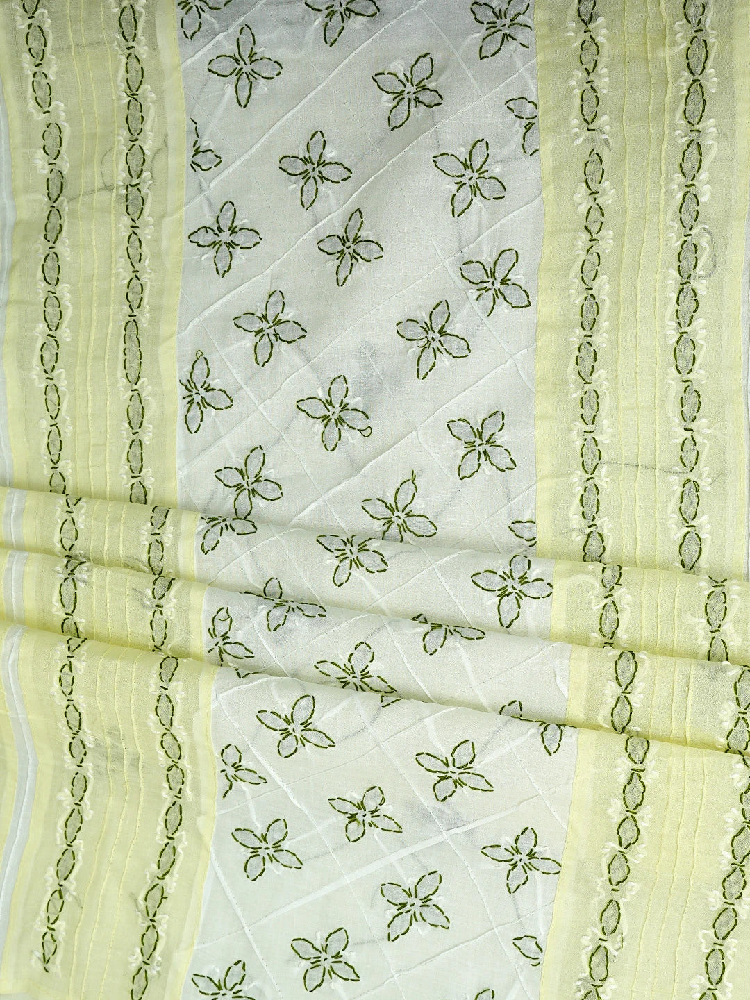 Ada Hand Embroidered Lemon Cotton Lucknowi Chikankari Unstitched Suit Piece with Chiffon Dupatta 01A878308