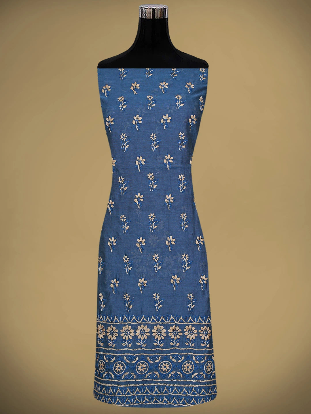 Ada Hand Embroidered Royal Blue Chanderi Lucknowi Chikankari Unstitched Kurta Dupatta Set 01A879563