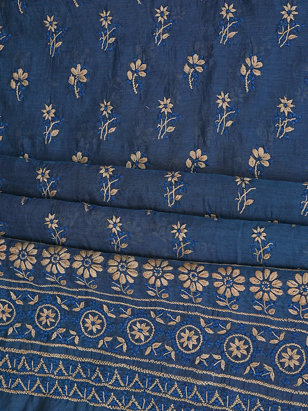 Ada Hand Embroidered Royal Blue Chanderi Lucknowi Chikankari Unstitched Kurta Dupatta Set 01A879563