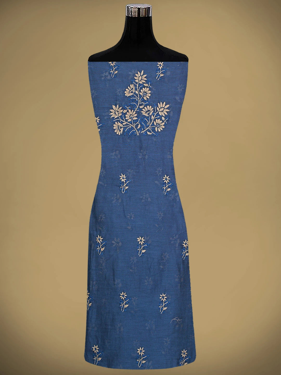 Ada Hand Embroidered Royal Blue Chanderi Lucknowi Chikankari Unstitched Kurta Dupatta Set 01A879563