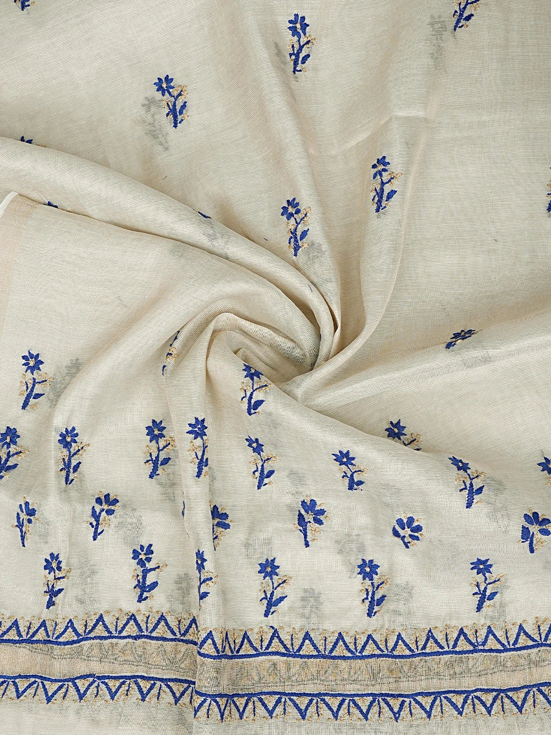 Ada Hand Embroidered Royal Blue Chanderi Lucknowi Chikankari Unstitched Kurta Dupatta Set 01A879563