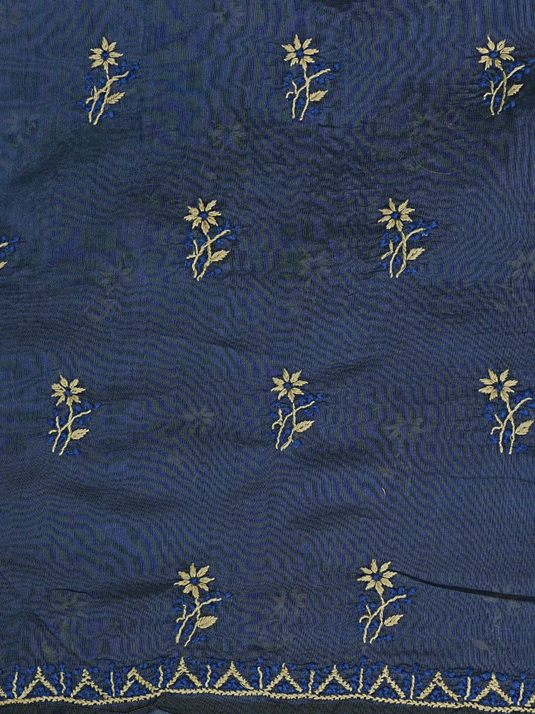 Ada Hand Embroidered Royal Blue Chanderi Lucknowi Chikankari Unstitched Kurta Dupatta Set 01A879563