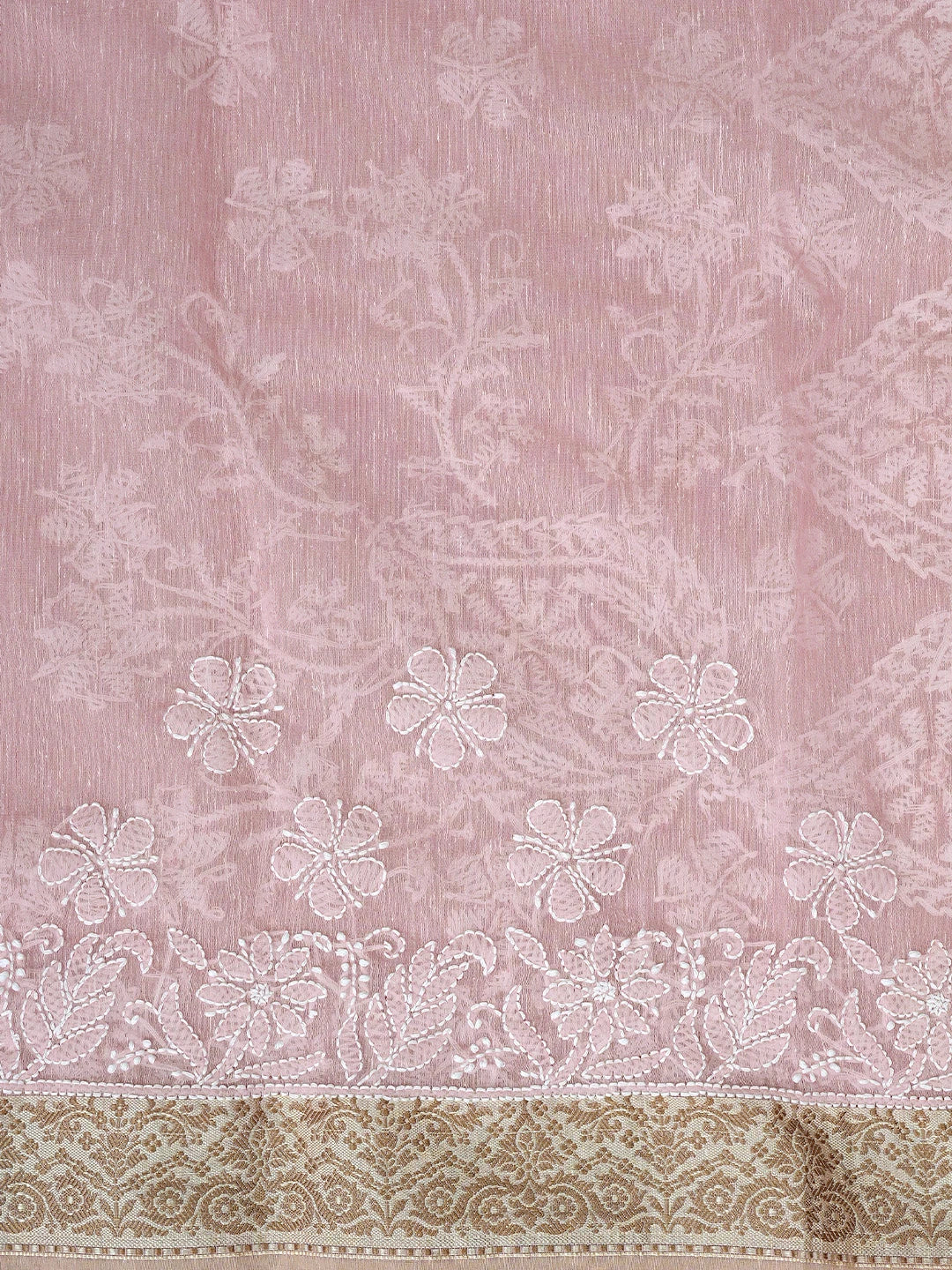 Ada Hand Embroidered Peach Chanderi Lucknowi Chikankari Saree With Blouse 01A869717