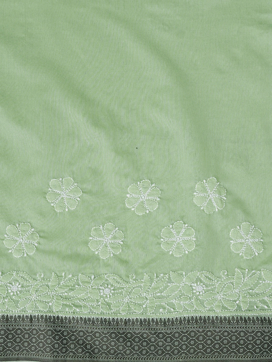 Ada Hand Embroidered Pista Green Chanderi Lucknowi Chikankari Saree With Blouse 01A869711