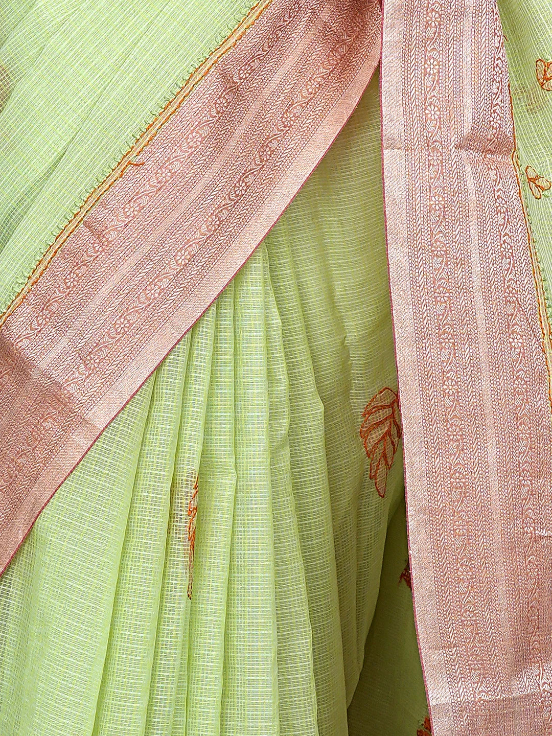 Ada Hand Embroidered Green Chanderi Lucknowi Chikankari Saree With Blouse 01A884493
