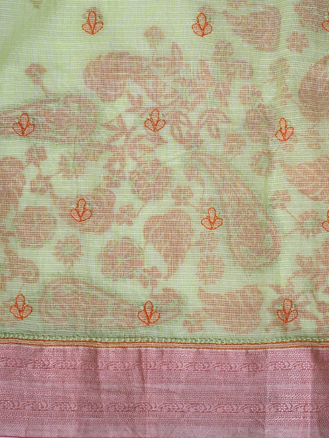 Ada Hand Embroidered Green Chanderi Lucknowi Chikankari Saree With Blouse 01A884493