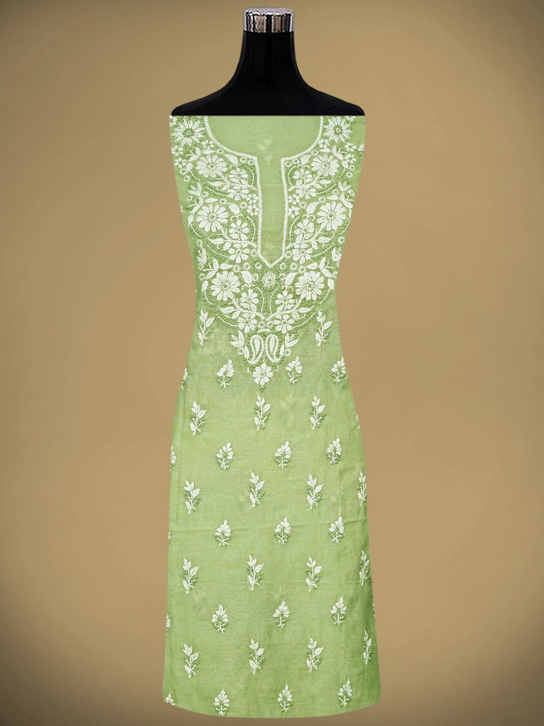 Ada Hand Embroidered Lime Green Chanderi Lucknowi Chikankari Unstitched Kurta Dupatta Set 01A879585