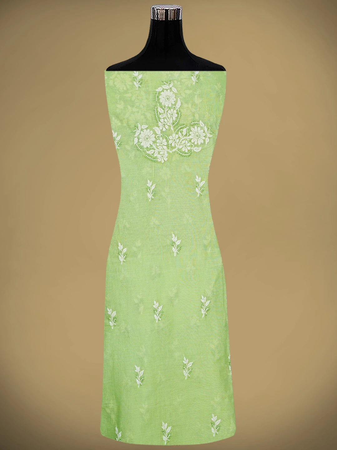 Ada Hand Embroidered Lime Green Chanderi Lucknowi Chikankari Unstitched Kurta Dupatta Set 01A879585