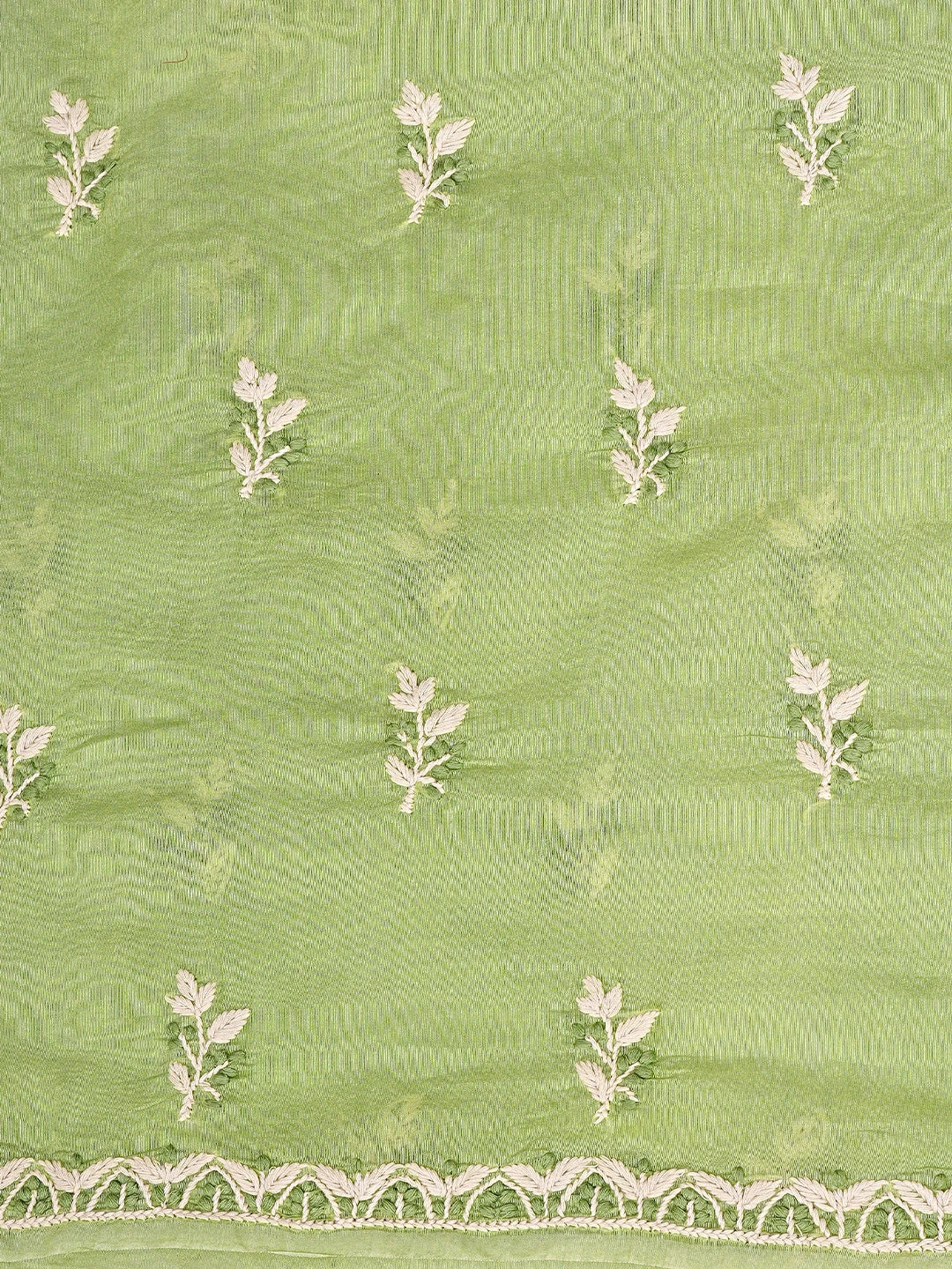 Ada Hand Embroidered Lime Green Chanderi Lucknowi Chikankari Unstitched Kurta Dupatta Set 01A879585
