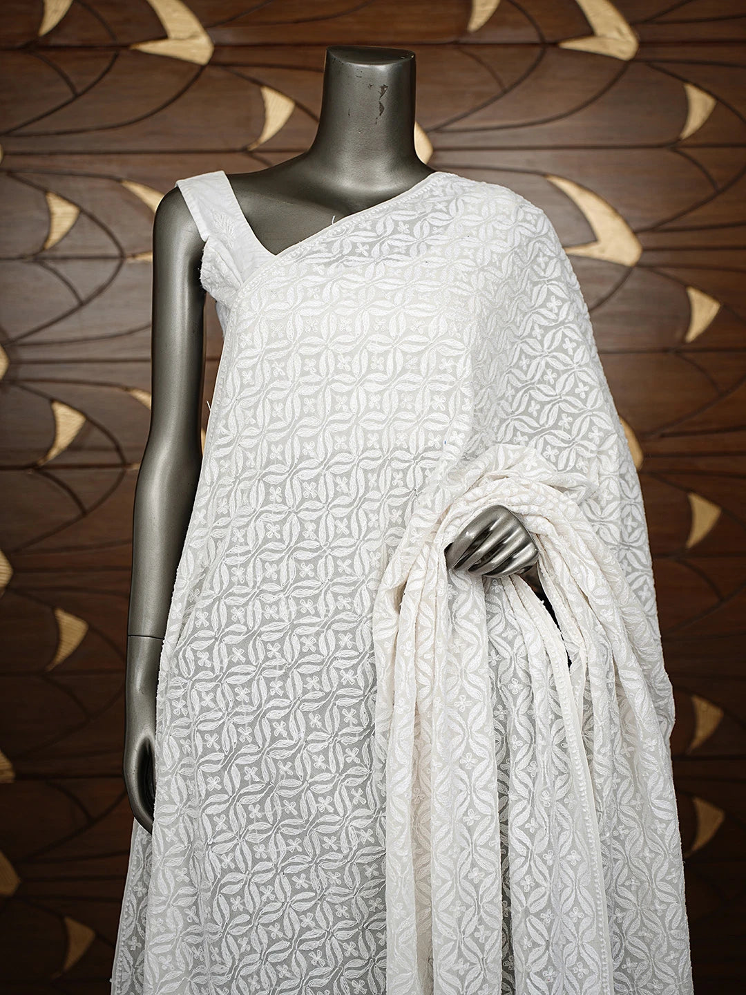 Ada Hand Embroidered White Pure Georgette Lucknowi Chikankari Dupatta 01A791115