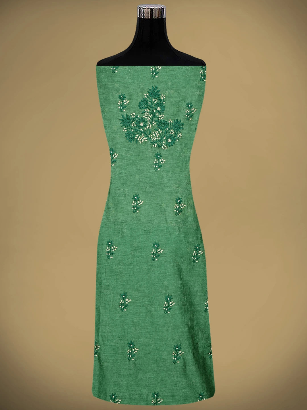 Ada Hand Embroidered Cal Poly Green Chanderi Lucknowi Chikankari Unstitched Kurta Dupatta Set 01A879575