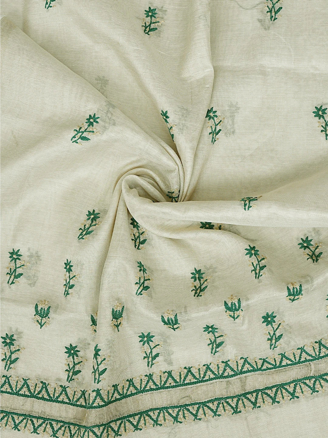 Ada Hand Embroidered Cal Poly Green Chanderi Lucknowi Chikankari Unstitched Kurta Dupatta Set 01A879575